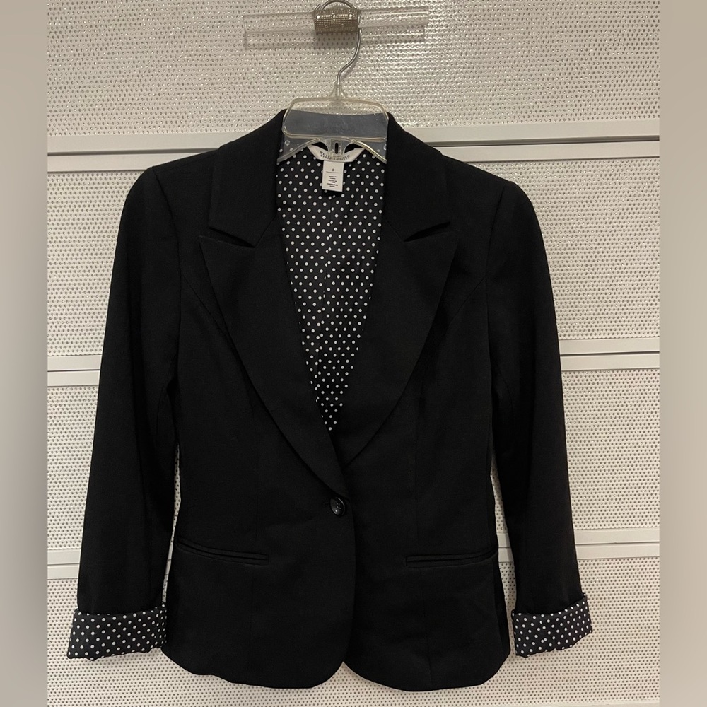 Black Women's Tailored Blazer with Polka Dot Lining